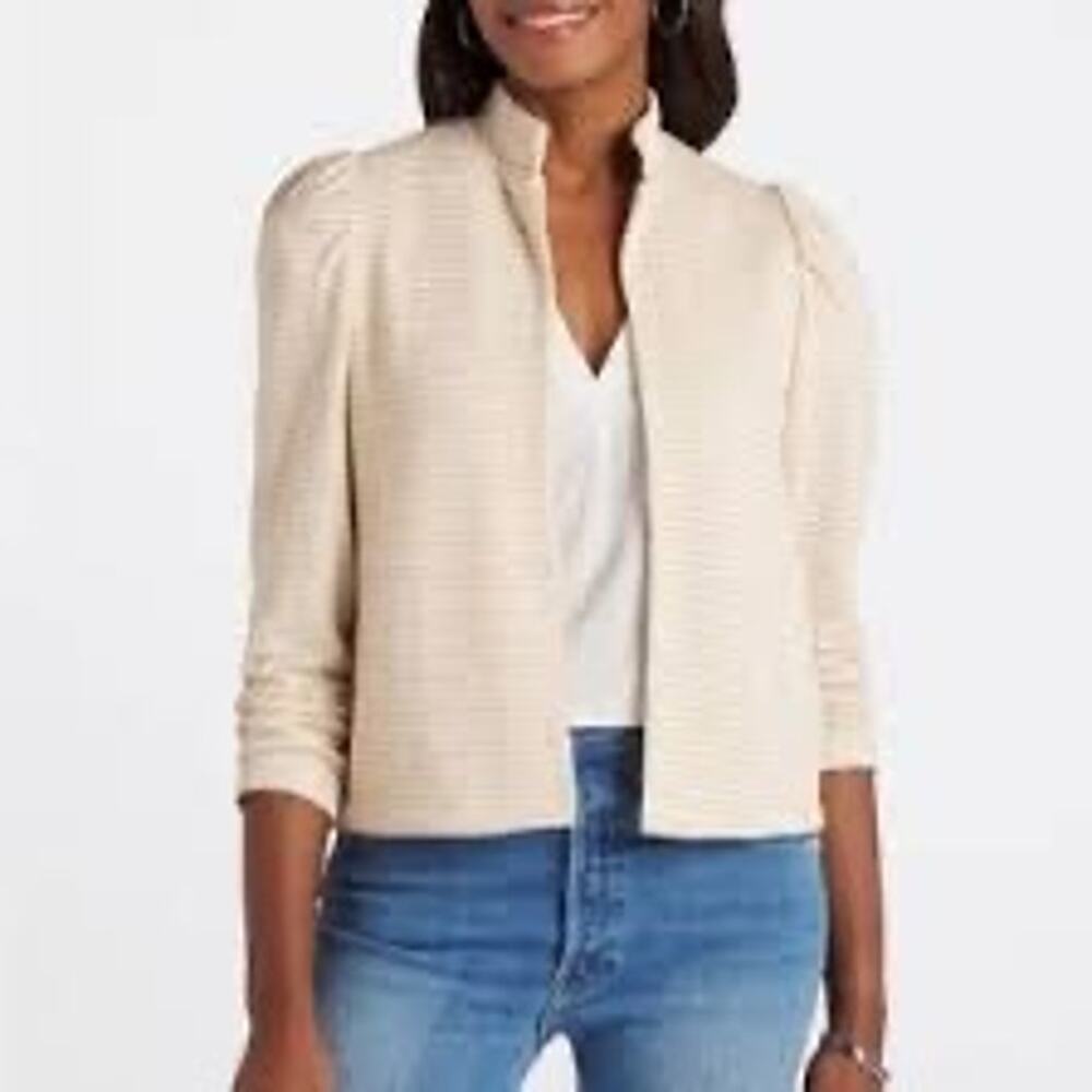 NWT Amour Vert Sooni Scallop Knit Blazer, Natural Birch, L